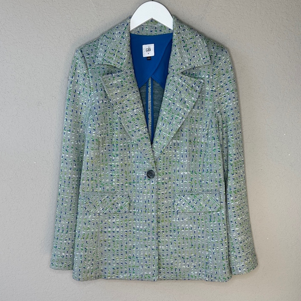 CAbi Green and Blue Tweed Blazer